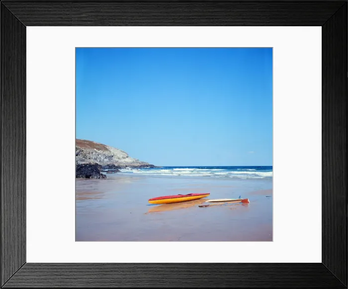Framed Print : Beach scene in Cornwall. 19th August 1973