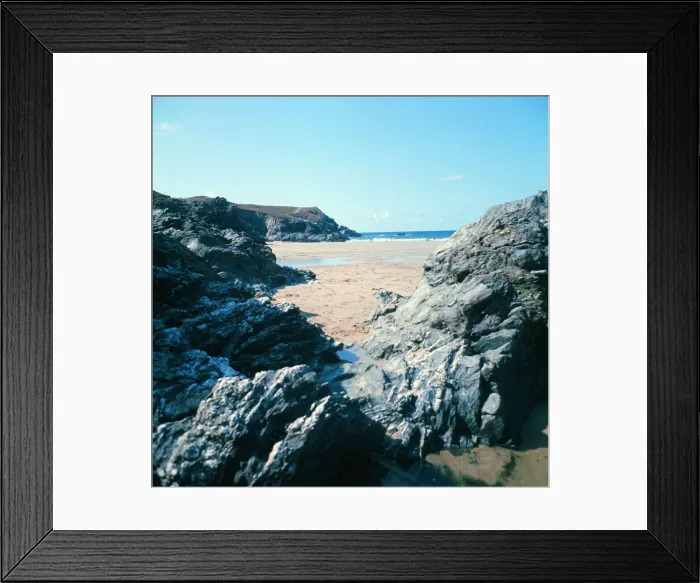 Framed Print : Beach scene in Cornwall. 19th August 1973