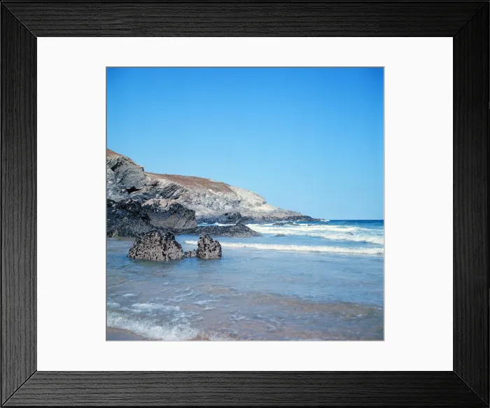 Framed Print : Beach scene in Cornwall. 19th August 1973