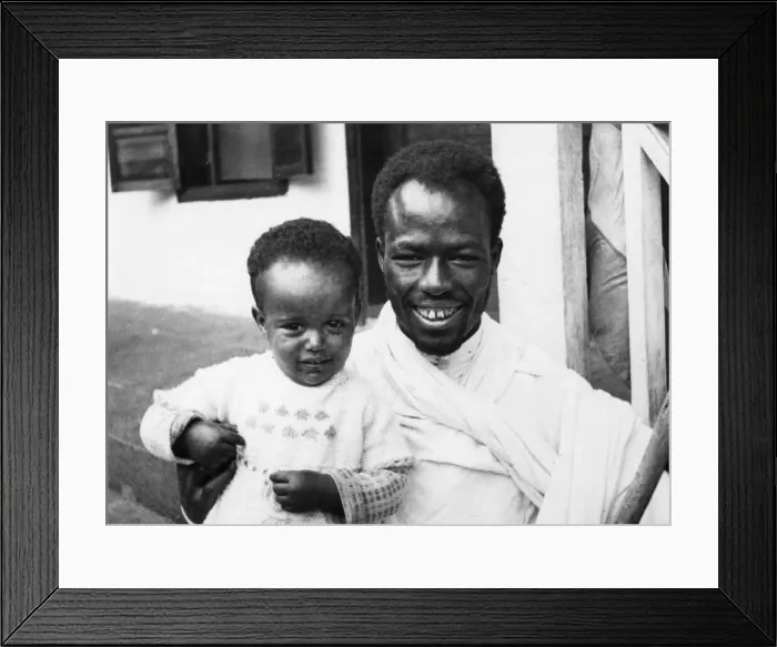 Framed Print : Abyssinian War September 1935 Abyssinian father with his son before he boards a Framed Print : Abyssinian War September 1935 Abyssinian father with his son before he boards a