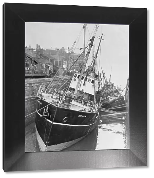 The trawler Magnolia seen here at lowtide at the entrance to St Andrews Dock