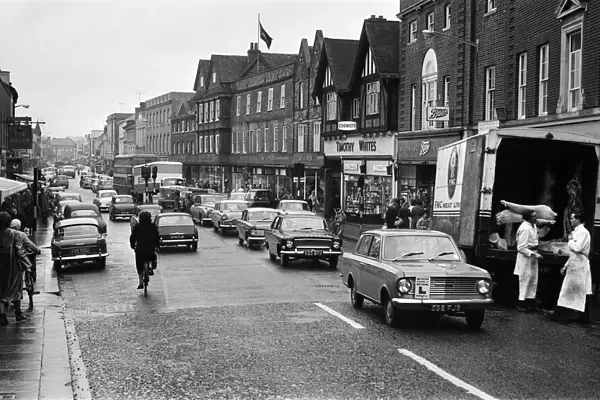 Northbrook Street in Newbury, Berkshire. Newbury is to become a city. 19th March 1964