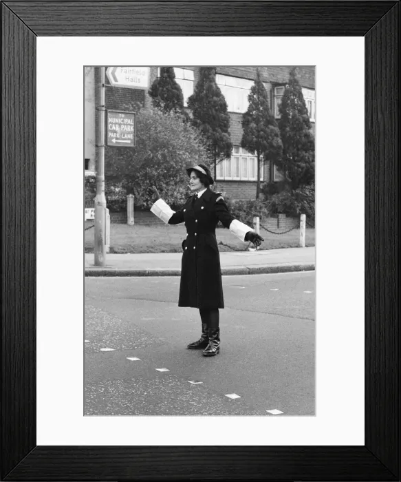 Framed Print : Britains first Traffic Warden to control traffic as opposed to booking cars for Framed Print : Britains first Traffic Warden to control traffic as opposed to booking cars for