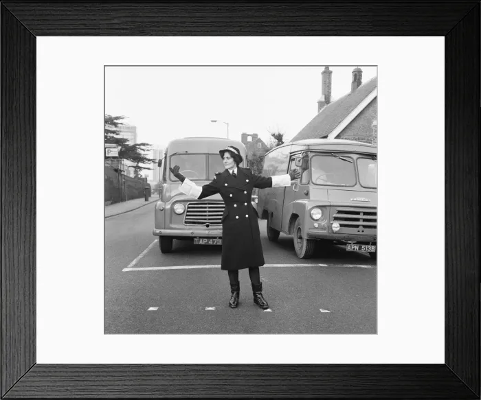 Framed Print : Britains first Traffic Warden to control traffic as opposed to booking cars for Framed Print : Britains first Traffic Warden to control traffic as opposed to booking cars for