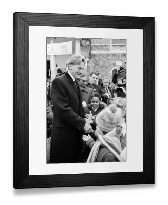 Framed Print : Michael Heseltine, Secretary of State for Defence, during his walk about in Lewisham