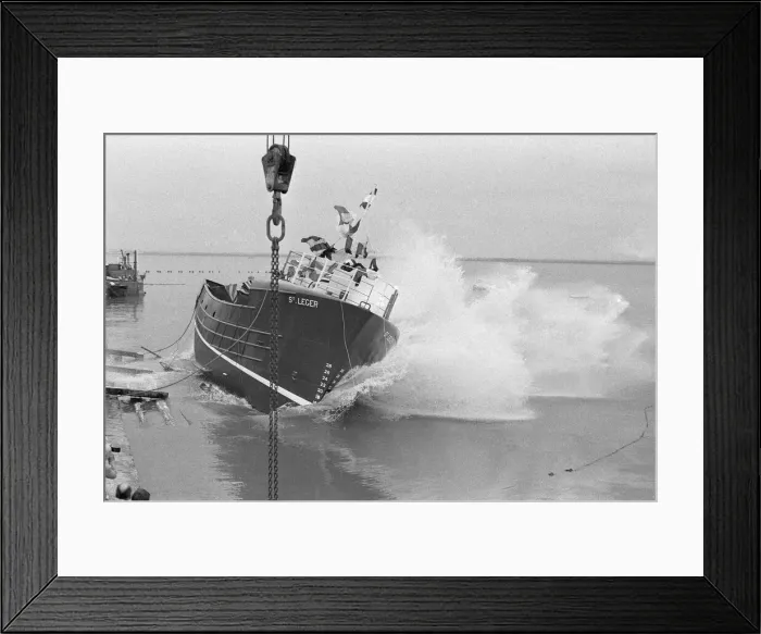 Framed Print : The new trawler St Leger seen here being launched into the River Humber 20th July 1978 Framed Print : The new trawler St Leger seen here being launched into the River Humber 20th July 1978