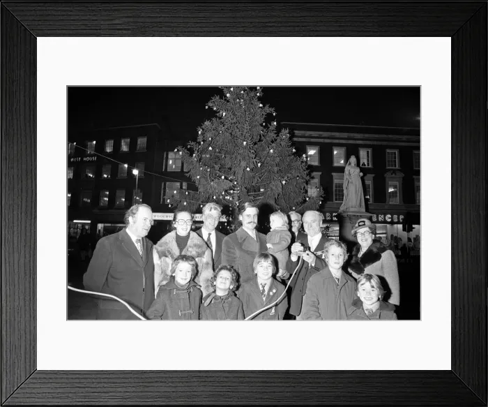 Framed Print : Christmas tree in Reading. 5th December 1974