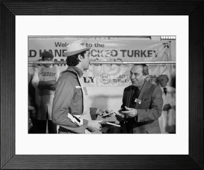 Framed Print : Turkey plucking championship at Henley. December 1984