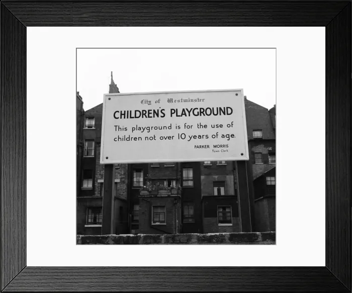 Framed Print : Childrens playground in a static water tank in the City of Westminster, London Framed Print : Childrens playground in a static water tank in the City of Westminster, London