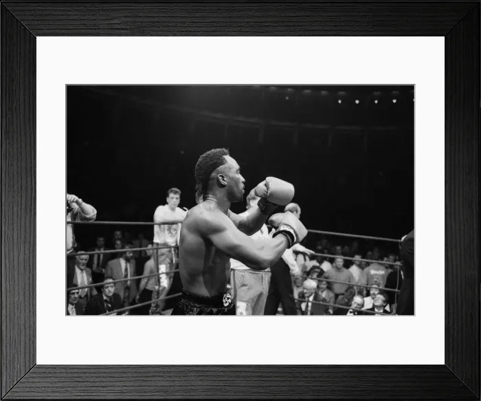 Framed Print : Nigel Benn vs Tim Williams at Royal Albert Hall London. Benn stopped his opponent Framed Print : Nigel Benn vs Tim Williams at Royal Albert Hall London. Benn stopped his opponent