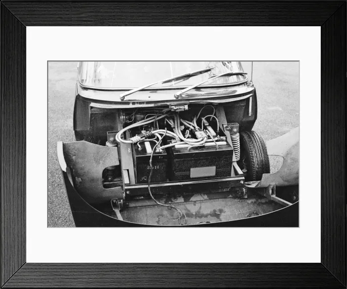 Framed Print : Picture shows a TV Commercial shoot for an early style of electric car Framed Print : Picture shows a TV Commercial shoot for an early style of electric car