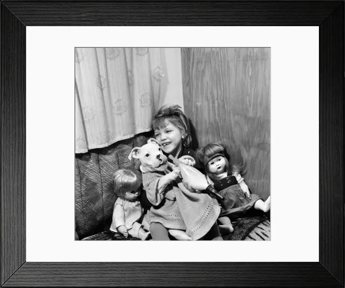 Framed Print : Little Danish girl Tina Dubsky, daughter of Joseph Dubsky who has a comic Bulldog act Framed Print : Little Danish girl Tina Dubsky, daughter of Joseph Dubsky who has a comic Bulldog act