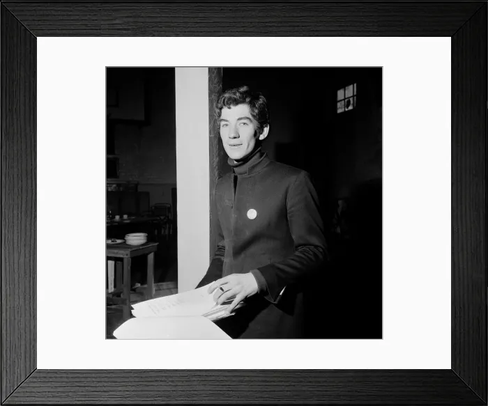 Framed Print : Ian McKellen, actor, pictured in rehearsal in 1968. Ian is reading Framed Print : Ian McKellen, actor, pictured in rehearsal in 1968. Ian is reading