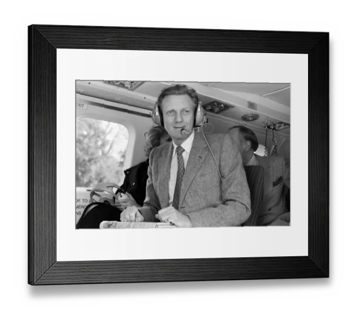 Framed Print : Michael Heseltine in a helicopter. He is pictured a few days following his resignation as Framed Print : Michael Heseltine in a helicopter. He is pictured a few days following his resignation as