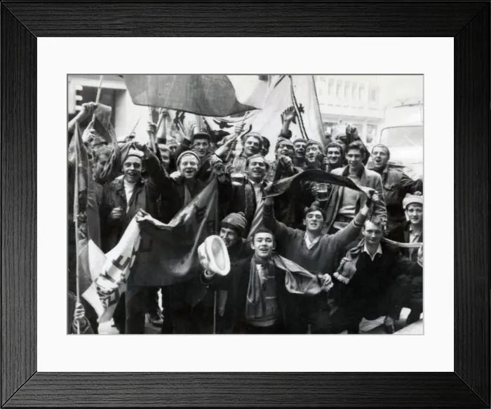 Framed Print : Rangers football fans in celebratory mood at Nuremberg Railway Station as they arrive in Framed Print : Rangers football fans in celebratory mood at Nuremberg Railway Station as they arrive in
