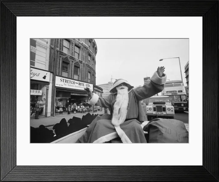 Framed Print : Father Christmas Tours Birmingham City Centre, 8th December 1979. Stretch Rite Limited Framed Print : Father Christmas Tours Birmingham City Centre, 8th December 1979. Stretch Rite Limited
