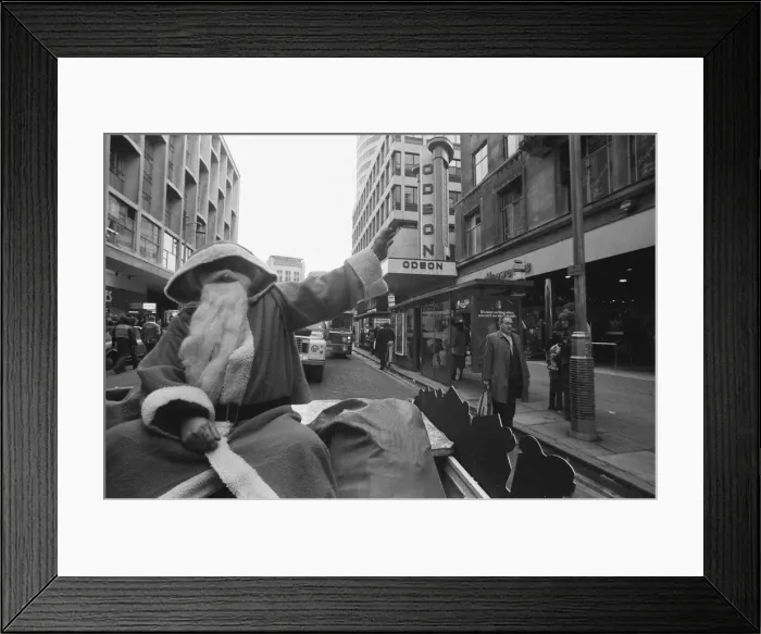Framed Print : Father Christmas Tours Birmingham City Centre, 8th December 1979. Odeon Cinema