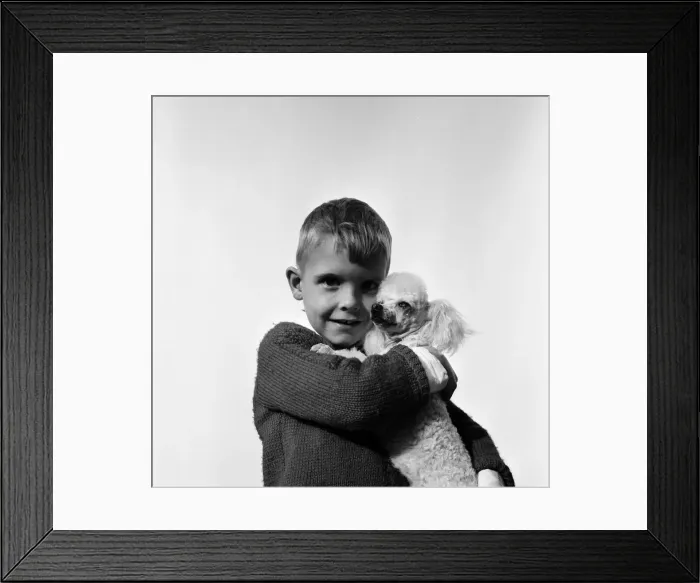 Framed Print : Six-year-old Richard Brown with his miniature white Poodle Dewdrop