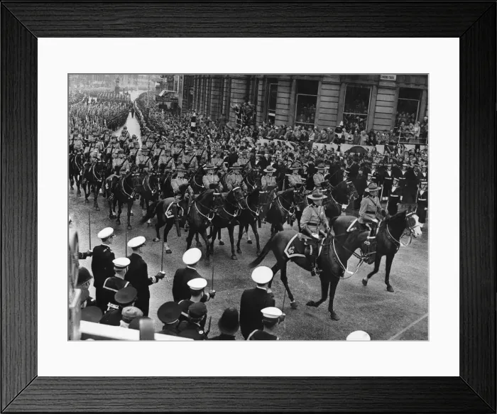 Framed Print : Royal Canadian Mounted police Officers part of the Commonwealth contingent seen passing Framed Print : Royal Canadian Mounted police Officers part of the Commonwealth contingent seen passing