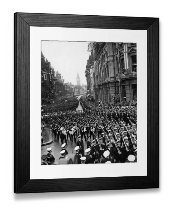 Framed Print : The armed service march along Whitehall after the Coronation of Queen Elizabeth II Framed Print : The armed service march along Whitehall after the Coronation of Queen Elizabeth II