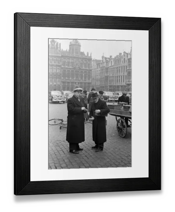 Framed Print : Market scenes in the Grand Place, the central square, Brussels, Belgium. 28th March 1955