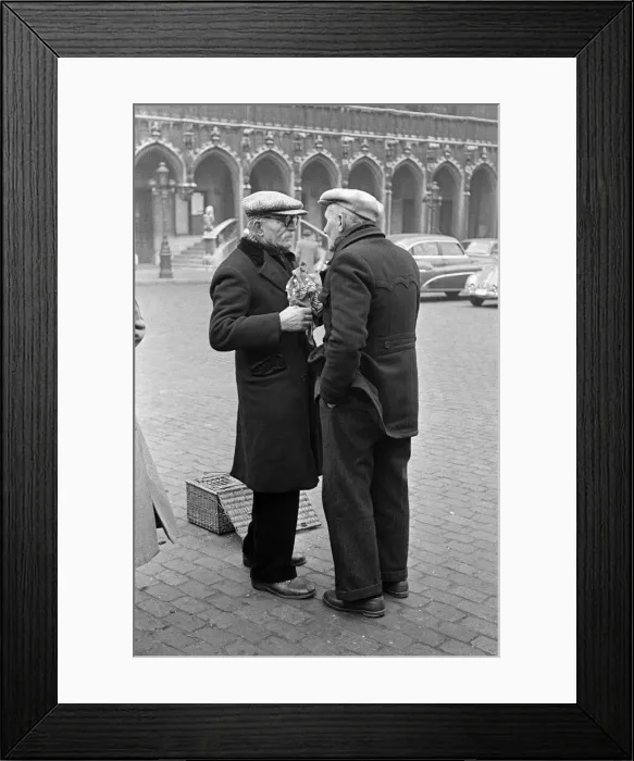 Framed Print : Market scenes in the Grand Place, the central square, Brussels, Belgium. 28th March 1955