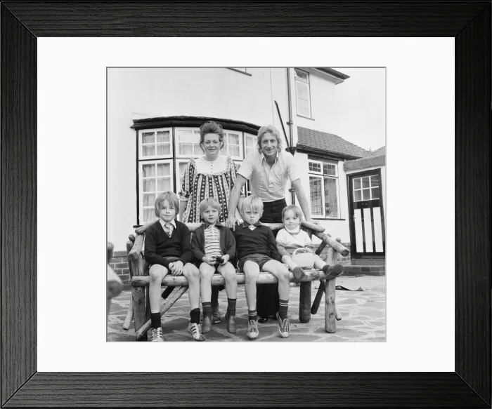 Framed Print : Denis Law, Manchester City football player, pictured at home with family in Bowden