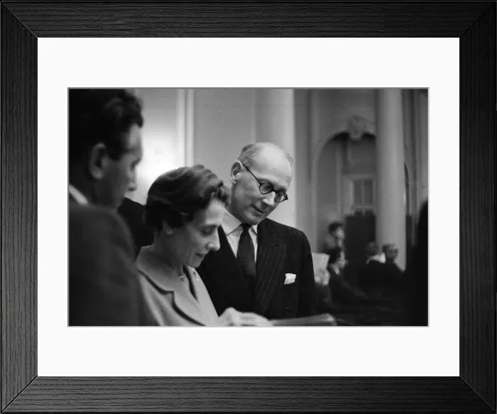 Framed Print : Sir John Wolfenden (right) meets members of the press at the Waldorf Hotel for Framed Print : Sir John Wolfenden (right) meets members of the press at the Waldorf Hotel for