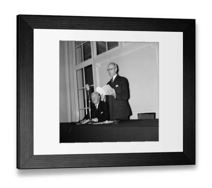Framed Print : Lord Wolfenden (right) and Sir Stanley Rous of the Football Association meet members of Framed Print : Lord Wolfenden (right) and Sir Stanley Rous of the Football Association meet members of