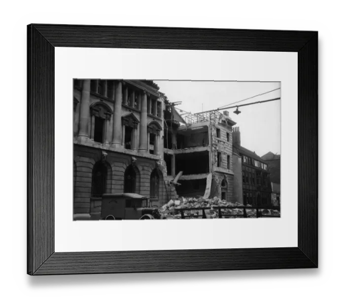 Framed Print : The Central Post Office in Hull damaged in a overnight air raid on the city 18th July Framed Print : The Central Post Office in Hull damaged in a overnight air raid on the city 18th July