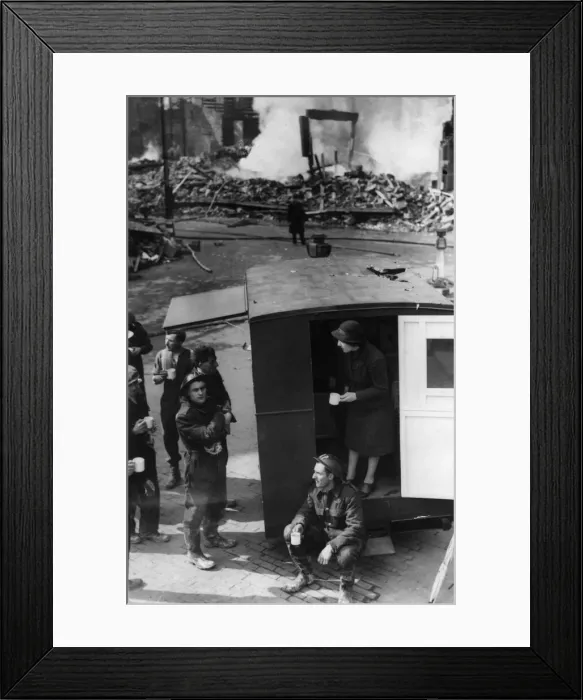 Framed Print : Womens Voluntary Service members serving tea to the firefights Framed Print : Womens Voluntary Service members serving tea to the firefights