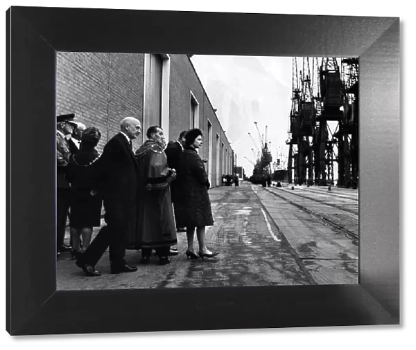 The Queen and the Mayor of Newport look across Newport Docks at Llanwern steelworks