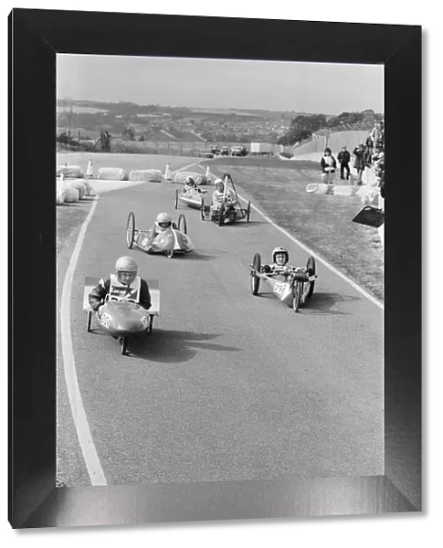 Electric Car Trials in England. The Lucas Electrathon race at Donington Park