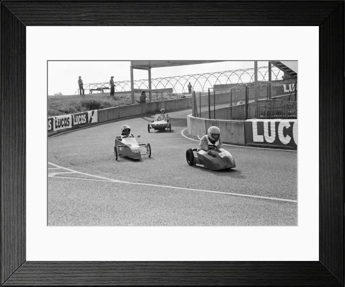 Framed Print : Electric Car Trials in England. The Lucas Electrathon race at Donington Park
