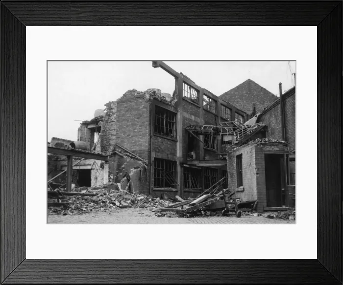 Framed Print : The shell of the Sissons Brother factory in Hull following the German airforce raid Framed Print : The shell of the Sissons Brother factory in Hull following the German airforce raid