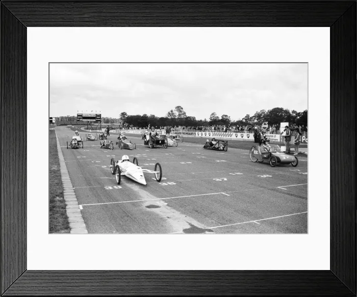 Framed Print : Electric Car Trials in England. The Lucas Electrathon race at Donington Park