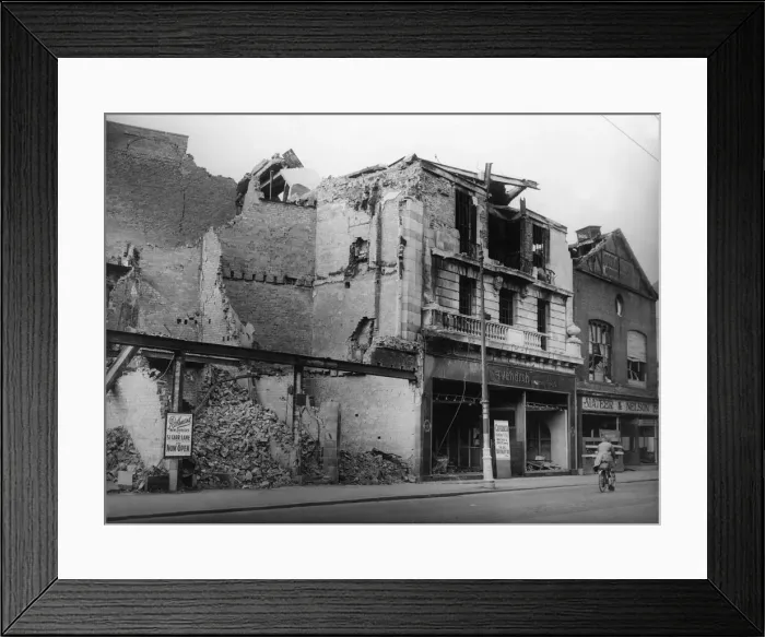 Framed Print : The shells of burnt out shops in Jameson Street, Hull following the German air raid Framed Print : The shells of burnt out shops in Jameson Street, Hull following the German air raid