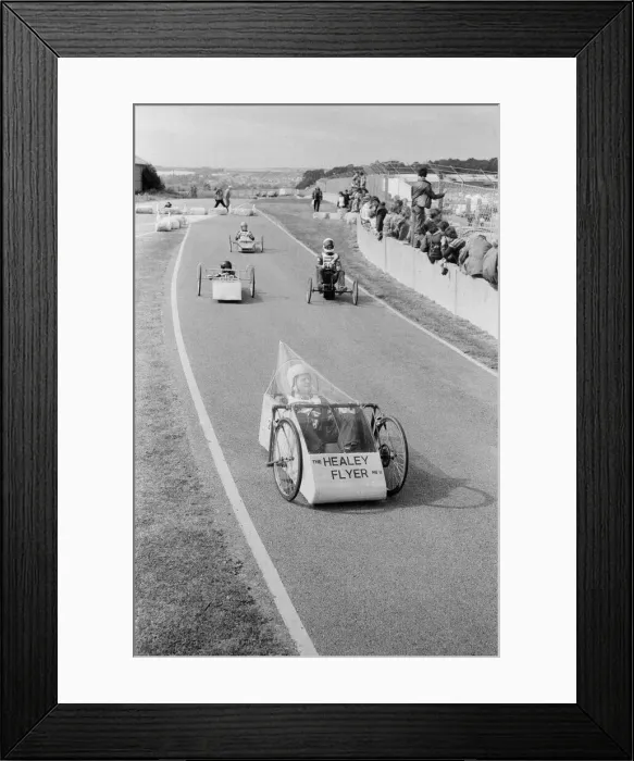 Framed Print : Electric Car Trials in England. The Lucas Electrathon race at Donington Park