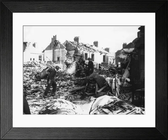 Framed Print : ARP personnel, Air raid warden help to search for survivors in the wreckage of De-La-Pole Framed Print : ARP personnel, Air raid warden help to search for survivors in the wreckage of De-La-Pole