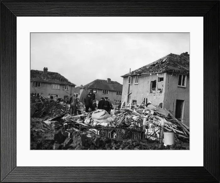 Framed Print : ARP personnel, Air Raid Wardens and Firemen search the devastation of Rowlston Framed Print : ARP personnel, Air Raid Wardens and Firemen search the devastation of Rowlston