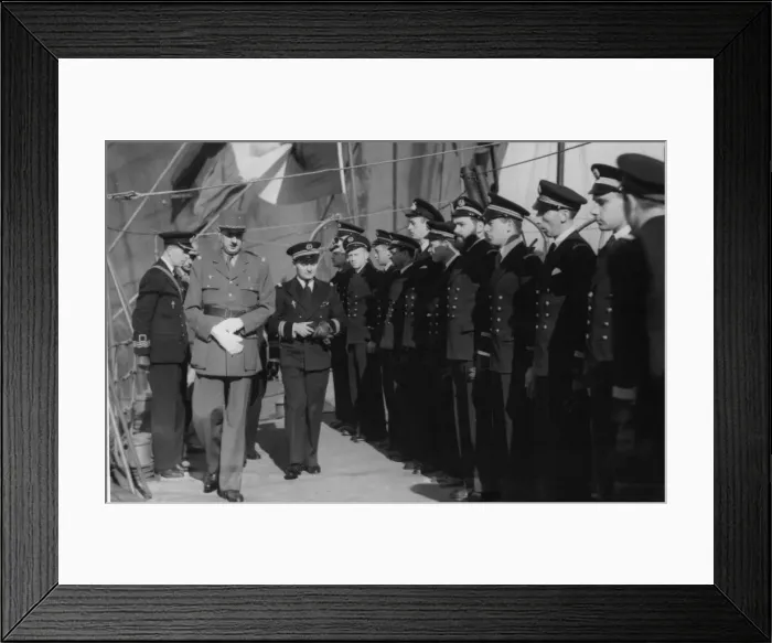 Framed Print : General Charles De Gaulle seen here during a visit and inspection to a destroyer of Framed Print : General Charles De Gaulle seen here during a visit and inspection to a destroyer of