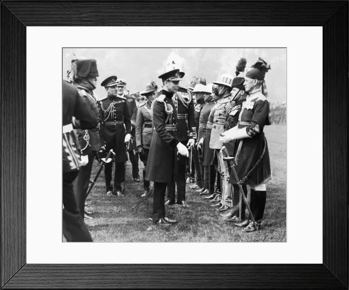 Framed Print : King George VI seen here presenting Coronation medals to members of the Oversea Framed Print : King George VI seen here presenting Coronation medals to members of the Oversea