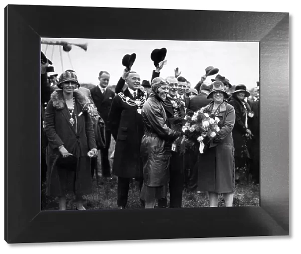 English aviator Amy Johnson arrives at Hedon Airport, near her home town of Hull in her
