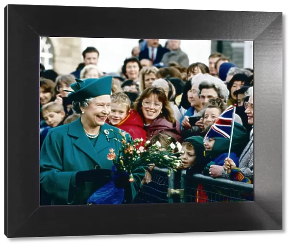 Royal visit, Queen Elizabeth II visiting Bridgend, Wales. 14th October 1993