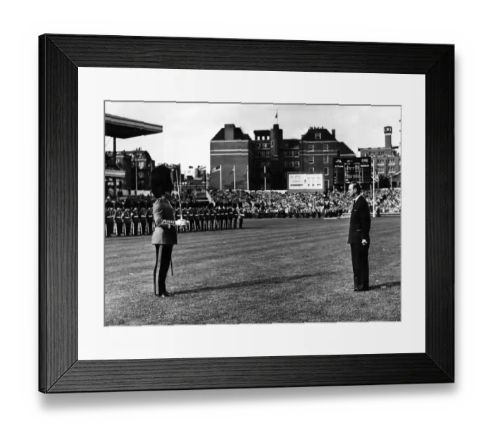 Framed Print : HRH the Duke of Edinburgh is saluted by an officer of the Welsh Guards before Framed Print : HRH the Duke of Edinburgh is saluted by an officer of the Welsh Guards before