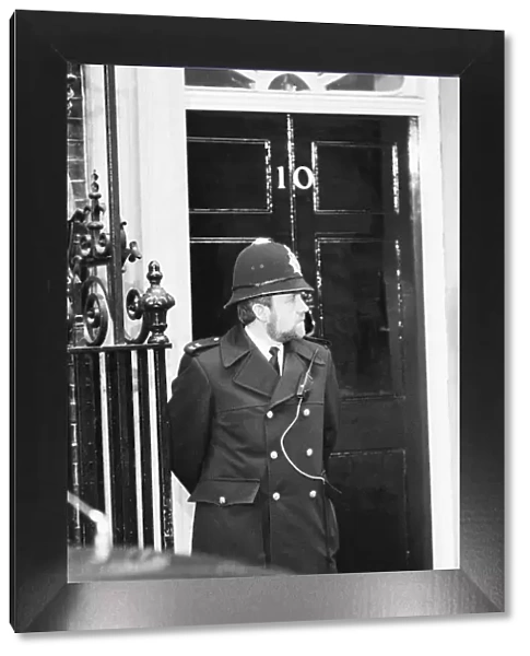 Police Officer standing guard outside Downing Street, London, Thursday 6th May 1982