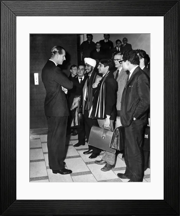 Framed Print : Prince Philip visiting Wales. The Duke of Edinburgh stops for a chat with some of