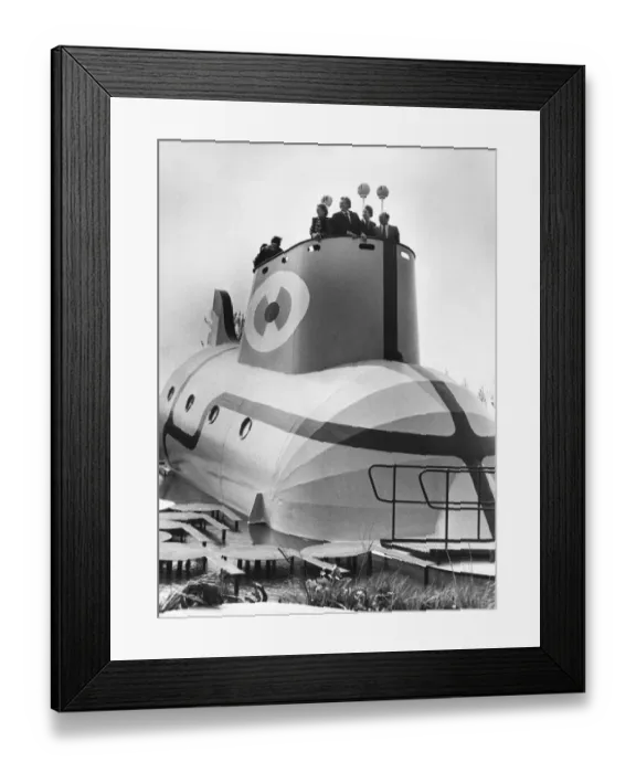 Framed Print : The Yellow Submarine in Liverpool, a large model representation of the submarine featured Framed Print : The Yellow Submarine in Liverpool, a large model representation of the submarine featured
