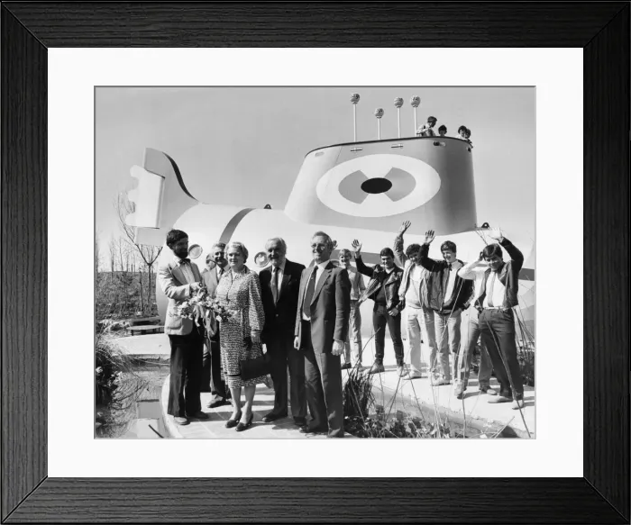 Framed Print : The Yellow Submarine in Liverpool, a large model representation of the submarine featured