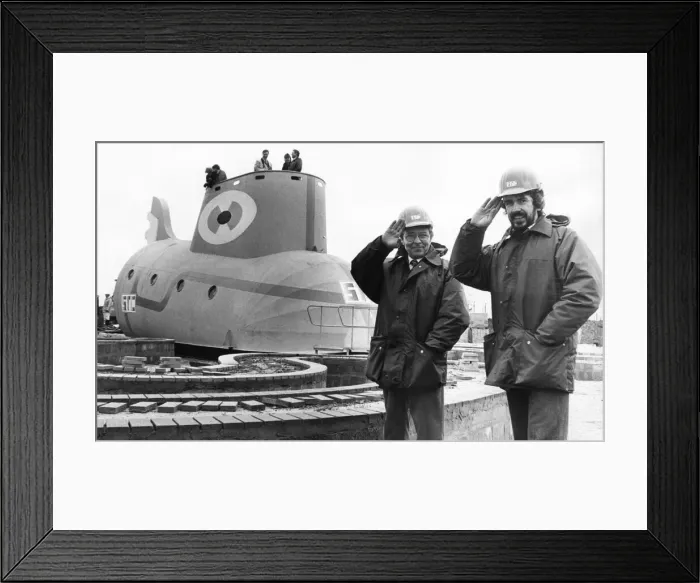 Framed Print : The Yellow Submarine in Liverpool, a large model representation of the submarine featured Framed Print : The Yellow Submarine in Liverpool, a large model representation of the submarine featured